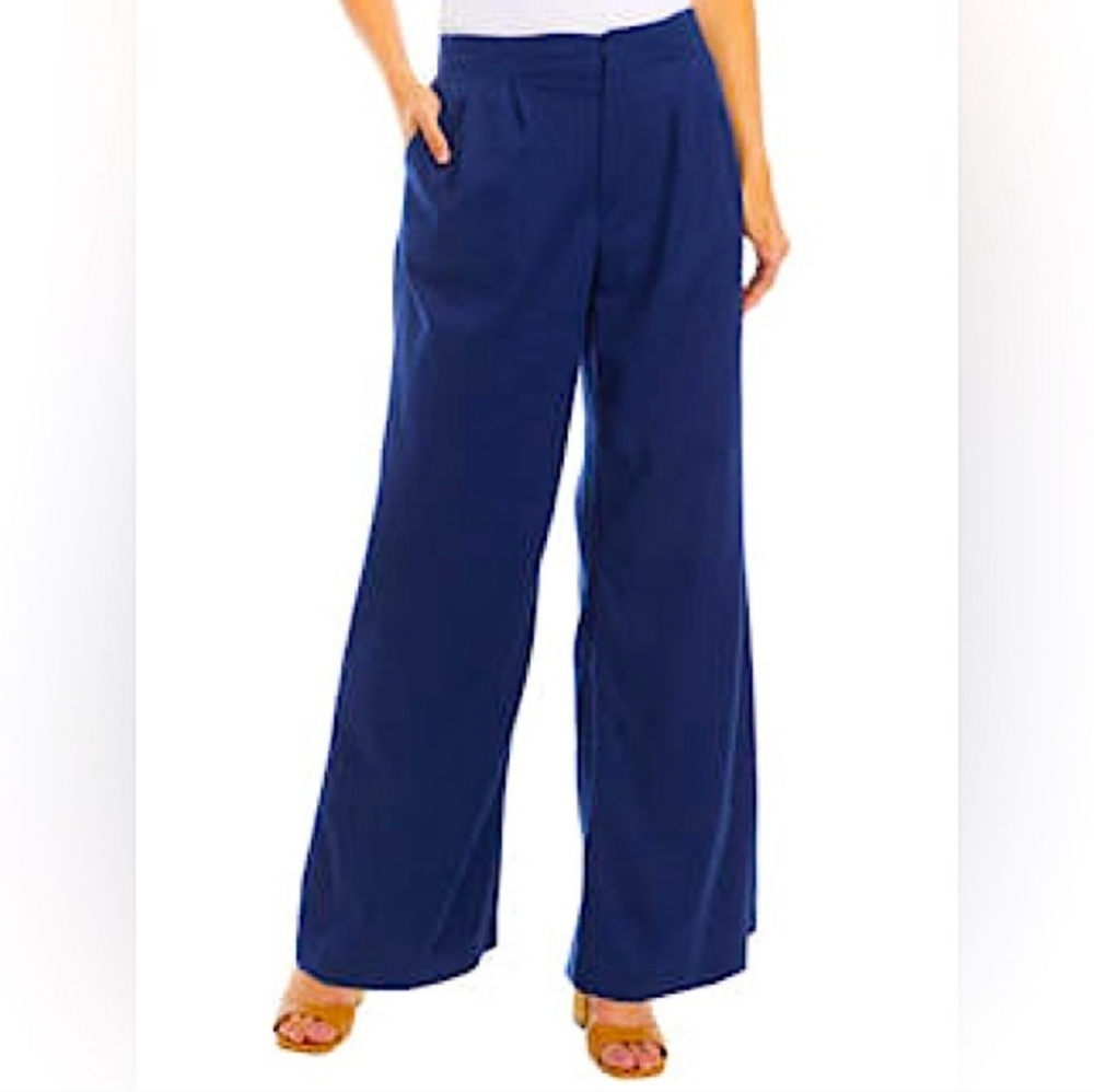 WONDERLY Blue Pleated Front Wide Leg Trousers